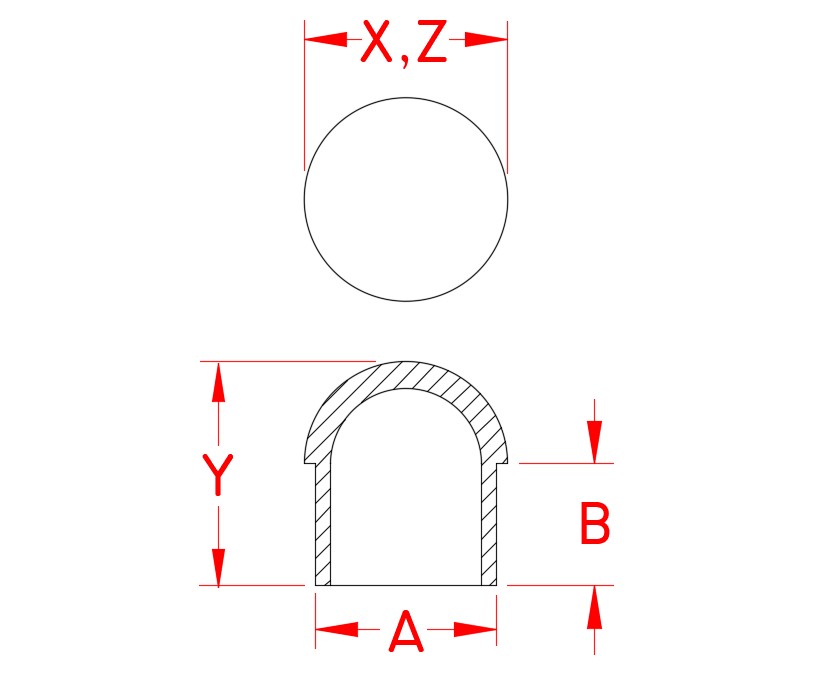 Stainless Steel Bullet Cap, Railing and Bimini, S3608-0025, Line Drawing